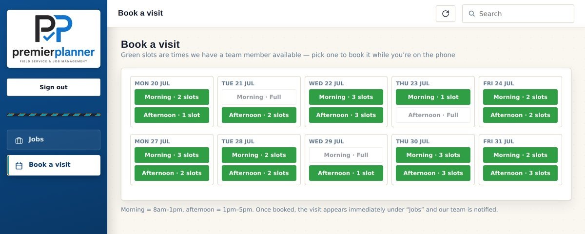 The client portal: booking a visit into a genuinely free slot