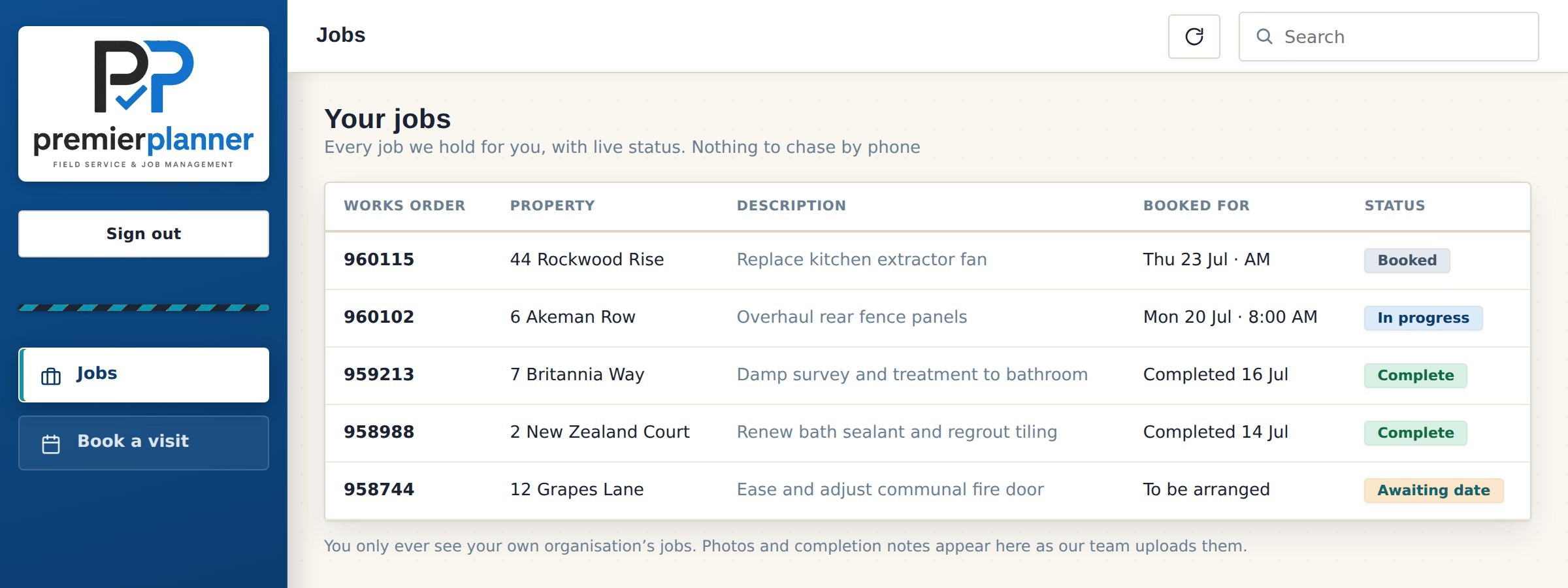 The client portal: a client's own jobs with live status